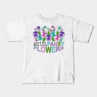 Just A Girl Who Loves Pansy Flowers Kids T-Shirt